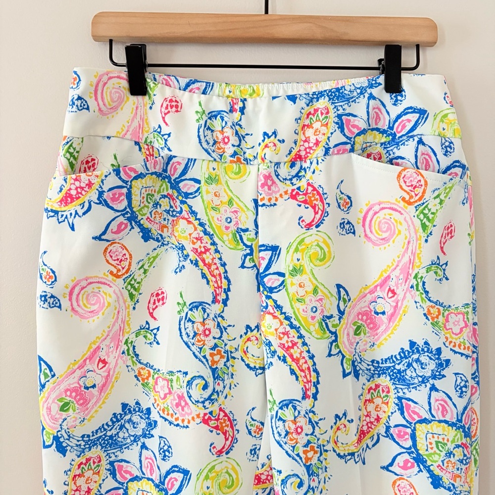 IBKUL Sharon White Multi Paisley Golf Ankle Pants Size 10 - Picture 5 of 10